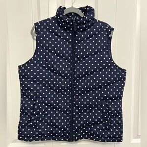 Lands’ End / down vest / XL / blue & white polka dot